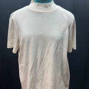 Blair Cream Short-Sleeve Mock Neck Tee with Embroidered Crest